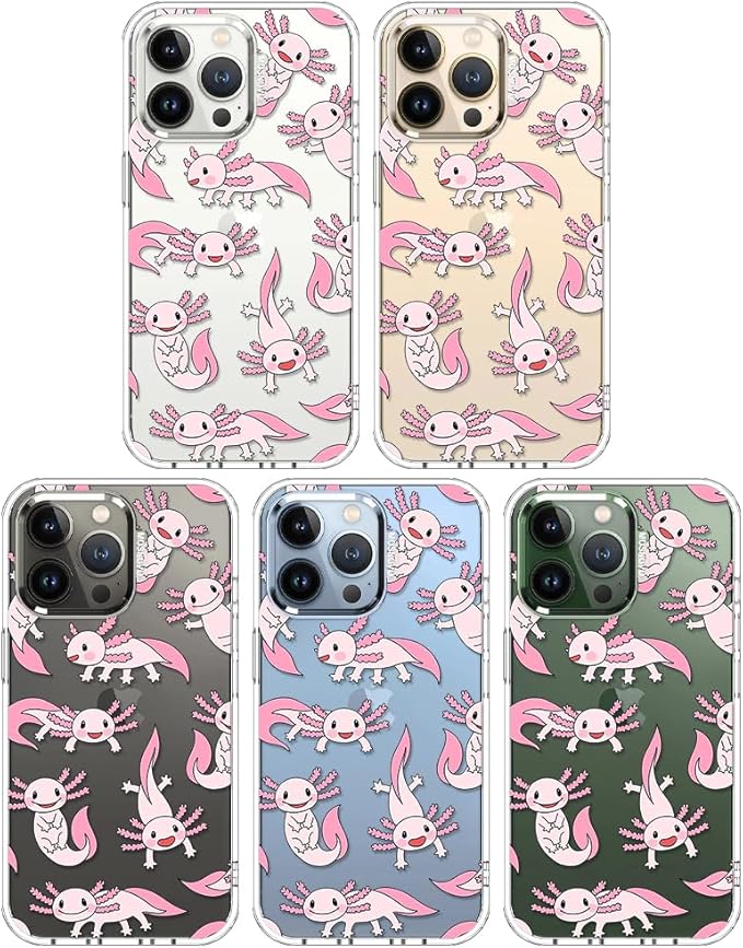 MOSNOVO Case for iPhone 13 Pro, [Buffertech 6.6ft Military-Grade Drop Protection] [Anti Peel Off Tech] Clear TPU Bumper Phone Case Cover Design - Pink Axolotl