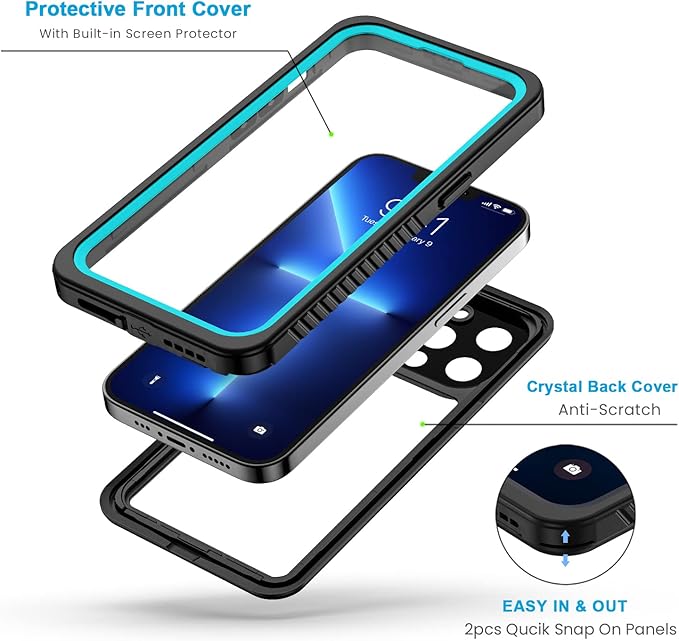 Lanhiem for iPhone 13 Pro Max Case, IP68 Waterproof Dustproof Shockproof Cases with Screen Protector, Full Body Protective Front and Back Cover for iPhone 13 Pro Max - 6.7 inch (Blue)