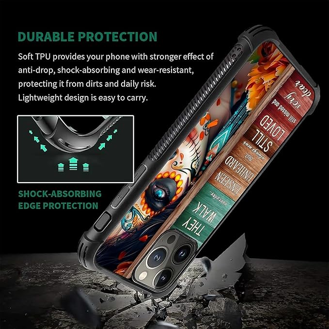 for iPhone 16 Pro Max Case, Sugar Skull Day of Death Halloween Pattern Graphic Design Girl Boy Soft Silicone Hard Acrylic Shock Protection for iPhone 16 Pro Max