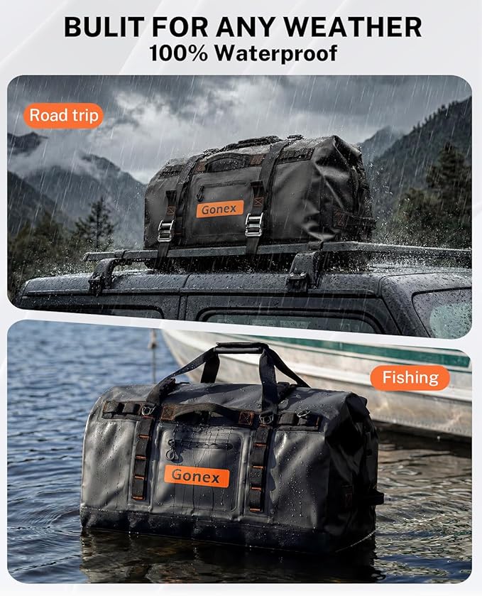 Gonex Waterproof Duffel Bag, 90L Heavy Duty Dry Duffle Bag with Reinforced Thickened Bottom, 3-in-1 Convertible Large Travel Backpack for Kayaking, Motorcycle, Camping & Boating, Black