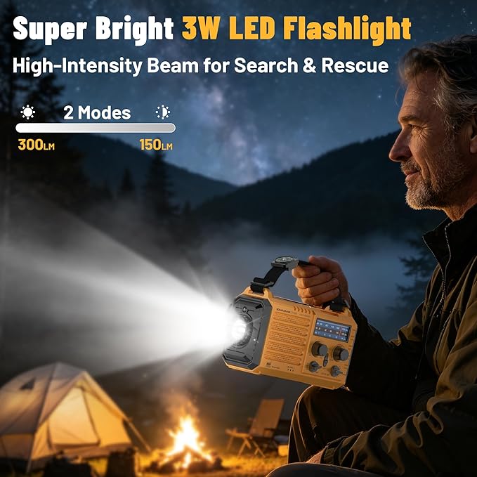 NOAA Weather Radio AM/FM/Shortwave, 5 Way Powered Emergency Radio 5000mAh/18500mWh Battery Backup Solar Crank, Portable Phone Charger with LED Flashlight, Reading Lamp and SOS Alarm for Survival