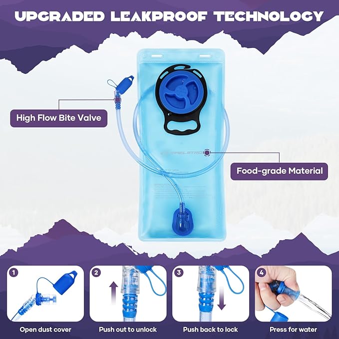 Maelstrom Hydration Hiking Backpack with 2L/3L Water Bladder, High Flow Bite Valve Water Backpack Men Women Lightweight Insulation for Hiking, Cycling, Running, Climbing, Camping