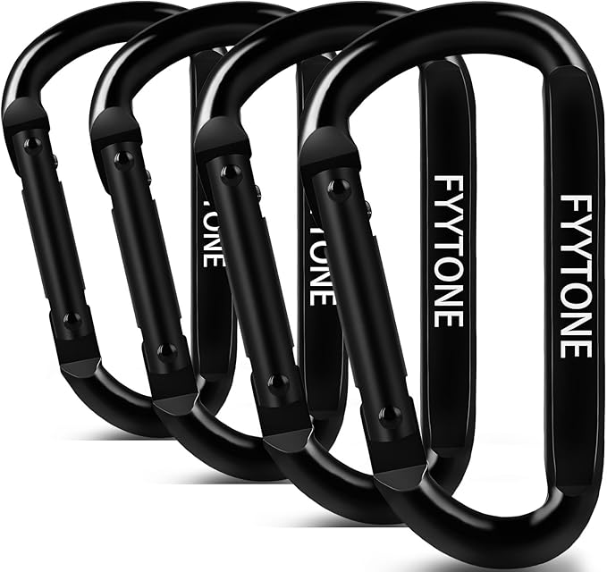 Black Steel Heavy Duty Carabiner Clip, 880 lbs 3" Carabiners D Ring Spring Snap Hooks for Hammocks, Camping, Hiking, Keychains, Outdoors and Gym, Dog Leash.