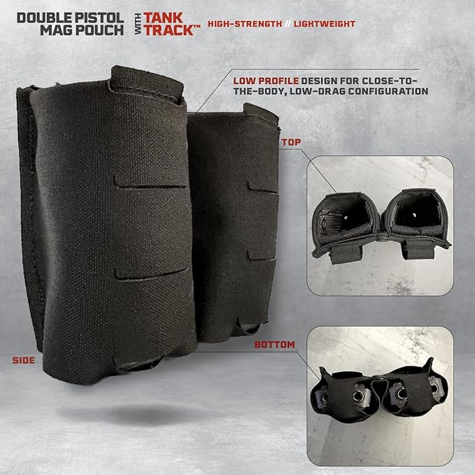 Double Pistol Magazine Pouch, Black, High-Strength Laminate Material, MOLLE Compatible, Magazine Retention System