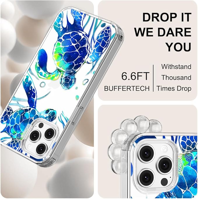 MOSNOVO Case for iPhone 12 & iPhone 12 Pro, [Buffertech 6.6ft Military-Grade Drop Protection] [Anti Peel Off Tech] Clear TPU Bumper Phone Case Cover Design - Sea Turtles