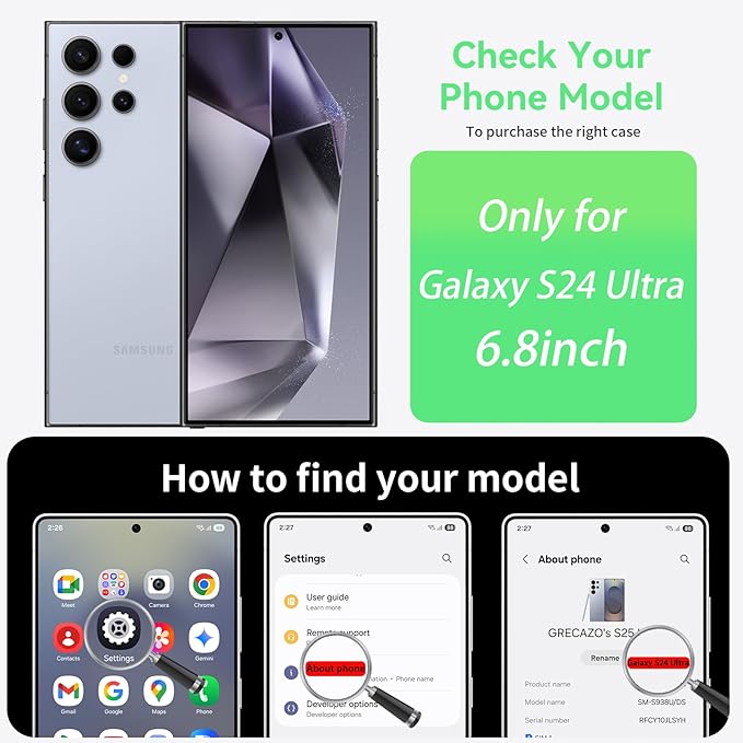 GRECAZO Slim Borderless for Samsung Galaxy S24 Ultra Phone Case 6.8"(2024) Ultra-Thin Lightweight Frameless Matte Hard PC Cover Case with Pull Ring Minimalist Non Slip Rope-Dark Green