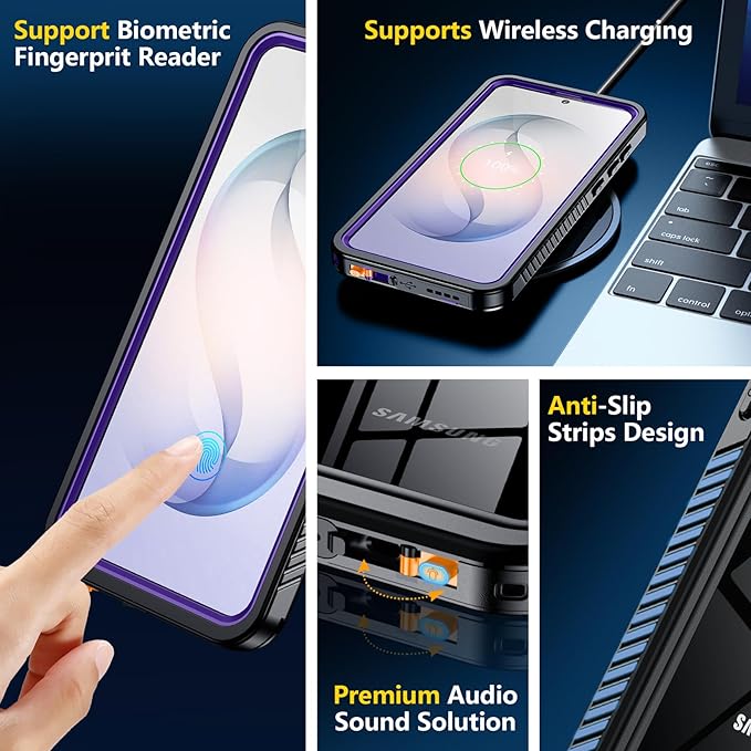 SPIDERCASE Designed for Samsung Galaxy S26 Case Waterproof,Built-in Screen & Camera Lens Protector[IP68 Underwater] [Military Grade Shockproof] Full Body Protection Phone Case,Purple/Clear