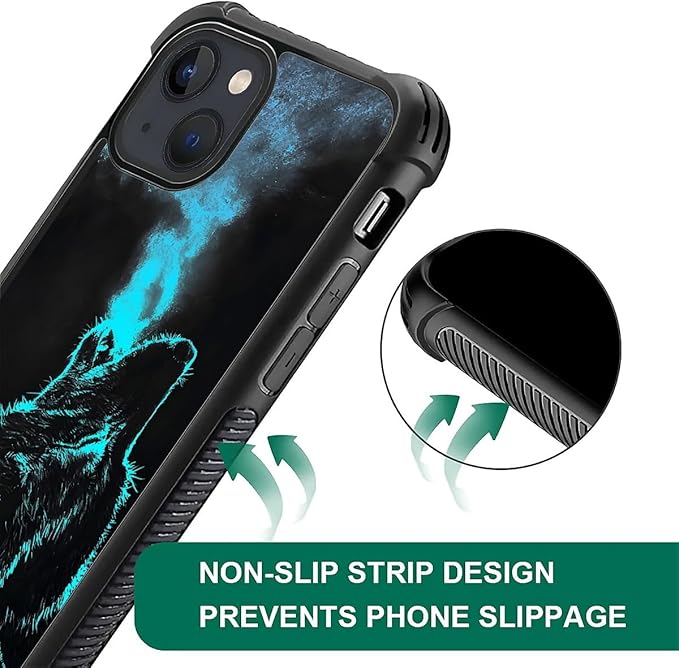 for iPhone 15 Plus Case, Blue Breathing Wolf Pattern Graphic Design Girl Boy Soft Silicone Hard Acrylic Shock Protection for iPhone 15 Plus