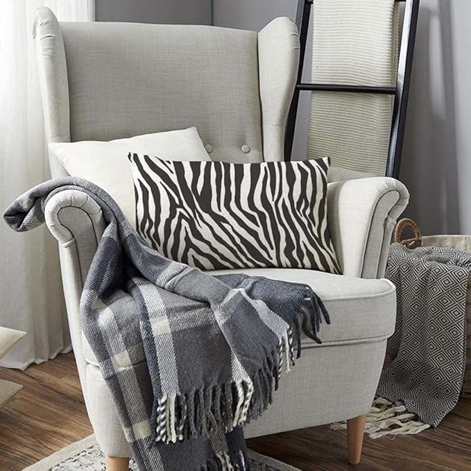 TKS MITLAN Zebra Print Pillow Covers 12 x 20 Inch Black White Leopard Line Stripes Wild Animal Skin Decorative Throw Pillow Covers Linen Cushion Case for Sofa Couch