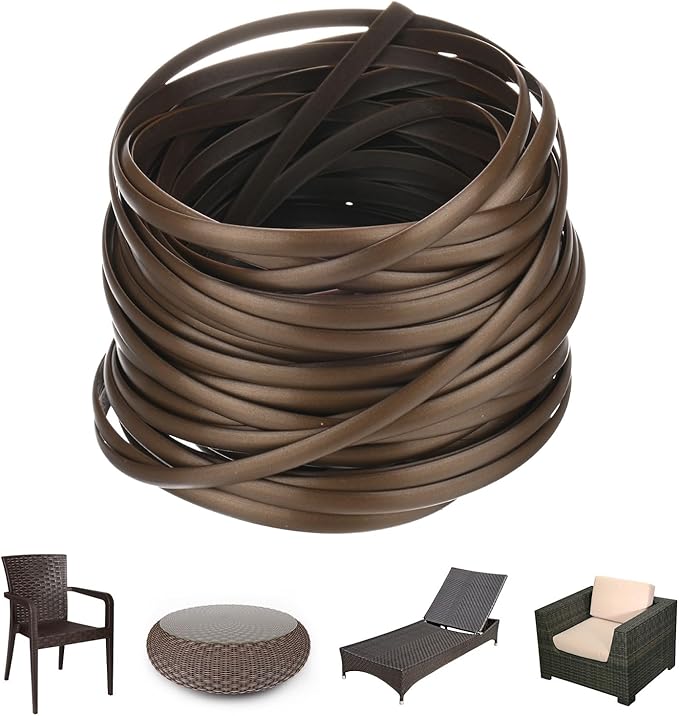 M METERXITY 1-Pack Wicker Repair Kit, 5mm x 33ft/10m Plastic Flat Rattan Replacement Supplies for Patio Furniture Repair/Basket Making/Chair Weaving, Synthetic Woven Rattan [Copper]