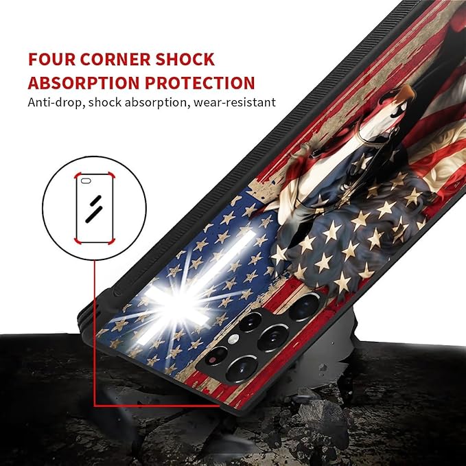 for Samsung Galaxy S22 Ultra Case, Red American Flag Horse Cross Pattern Graphic Design Girl Boy Soft Silicone Hard Acrylic Shock Protection for Samsung Galaxy S22 Ultra