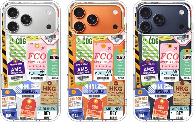 MOSNOVO for iPhone 17 Pro Max Case | Military Grade 6.6ft Drop Tested | Camera Control | Clear with Air Ticket Labels Design