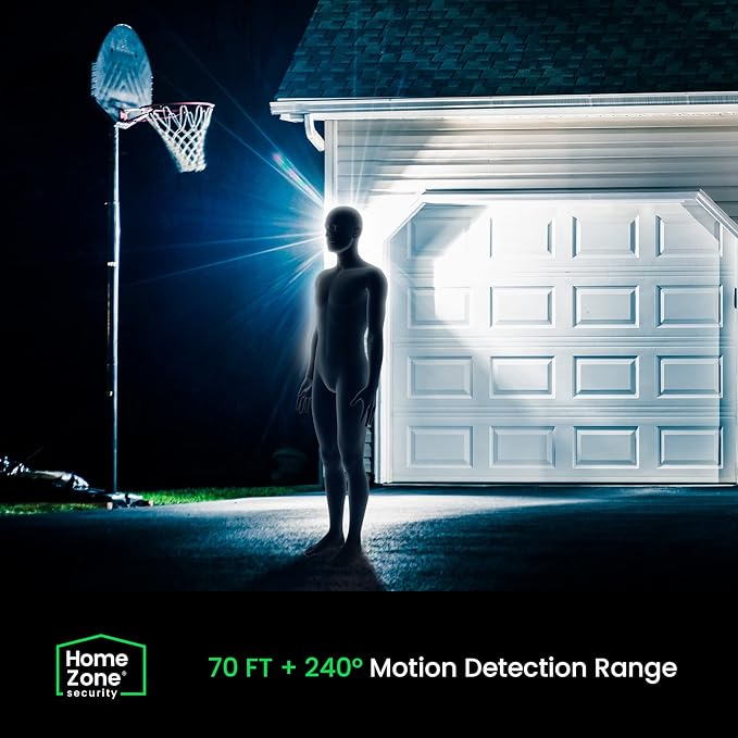 Home Zone Security 3500 Lumen LED Motion Sensor Light - Outdoor Weather Resistant Triple Head 5000K Security Light with Dusk to Dawn Mode and Easy Connect Back Panel, White