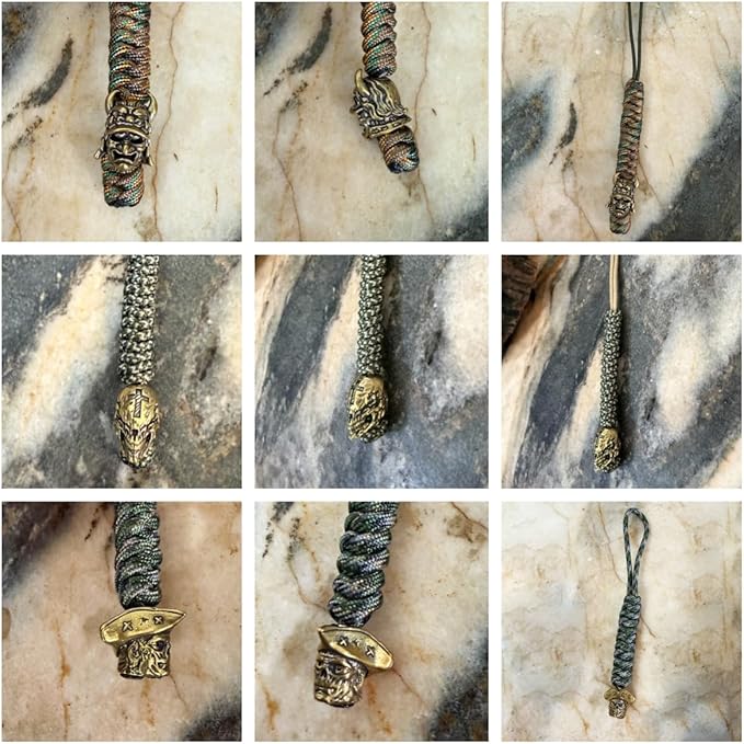 Handmade Lanyards with Brass Beads – Paracord 550 Survival Gear Leash for knives, Outdoor, and EDC Tools