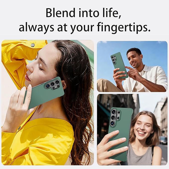 GRECAZO Slim Borderless for Samsung Galaxy S26 Plus Phone Case 6.7"(2026) Ultra-Thin Lightweight Frameless Matte Hard PC Cover Case with Pull Ring Minimalist Non Slip Rope-Dark Green