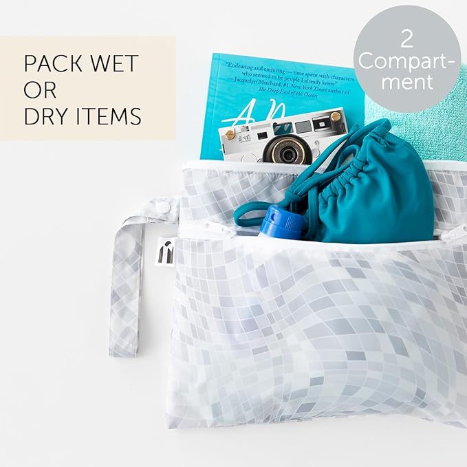 Bumkins Roamio Waterproof Wet Dry Clutch Bag for Baby, Travel, Swim Suit, Cloth Diapers, Pump Parts, Pool, Gym Clothes, Toiletry, Hook to Stroller, Pack for Daycare, Zip Pack Pouch, Disco Ball Gray