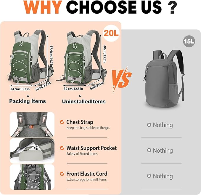 25L Hiking Backpack with Rain Cover Lightweight Hiking Daypack for Travel Camping Outdoors Knapsack for Men Women (Dark Green)