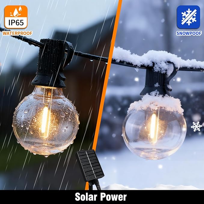 Nisocy Solar String Lights Outdoor Waterproof with Remote & Timer, LED Shatterproof G40 Bulbs, Solar Powered Patio Lights for Christmas, Winter Decor, Backyard, Porch, Garden, Wedding (50FT)