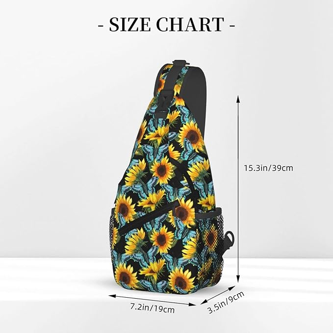 Sunflower And Blue Butterfly Sling Bag For Women Men Fashion Print Backpack Crossbody Shoulder Bag Sling Backpack Chest Bag Travel Hiking Casual Sport Daypack