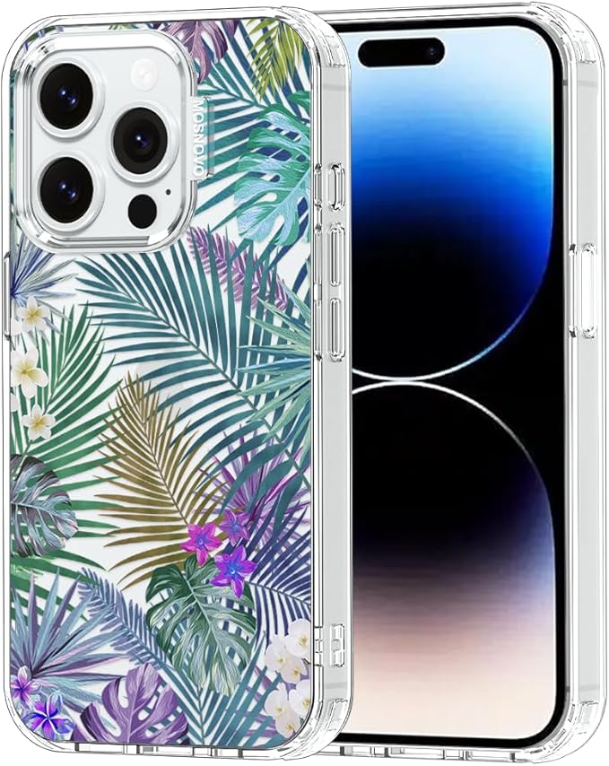 MOSNOVO Case for iPhone 14 Pro, [Buffertech 6.6ft Military-Grade Drop Protection] [Anti Peel Off Tech] Clear TPU Bumper Phone Case Cover Design - Tropical Rainforests