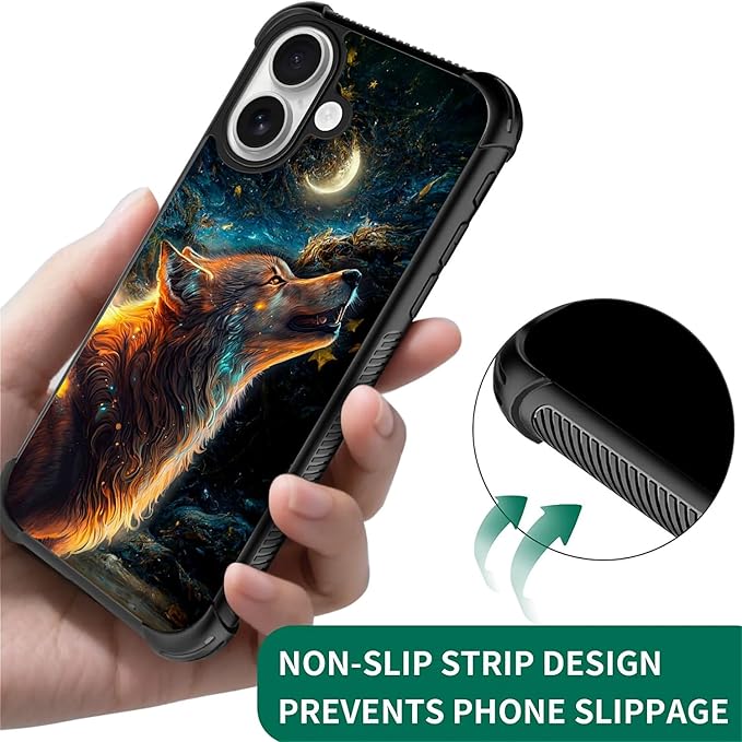 for iPhone 17 Case,for MagSafe Graphic Design for Girl Boy Soft Silicone Hard Acrylic Shock Protection Designed for iPhone 17 Star Cave Hungry Wolf Pattern
