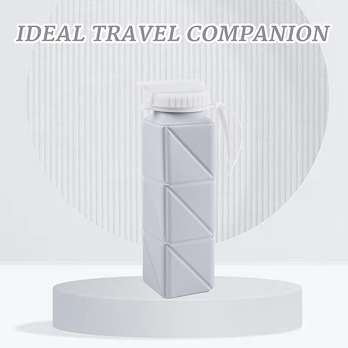 EOBTAIN Collapsible Watter Bottles for Traveling Grey Silicone Foldable Water Bottle with Straw,Portable Lightweight and BPA Free Reusable Water Bottle Cup for Camping Hiking,Leakproof
