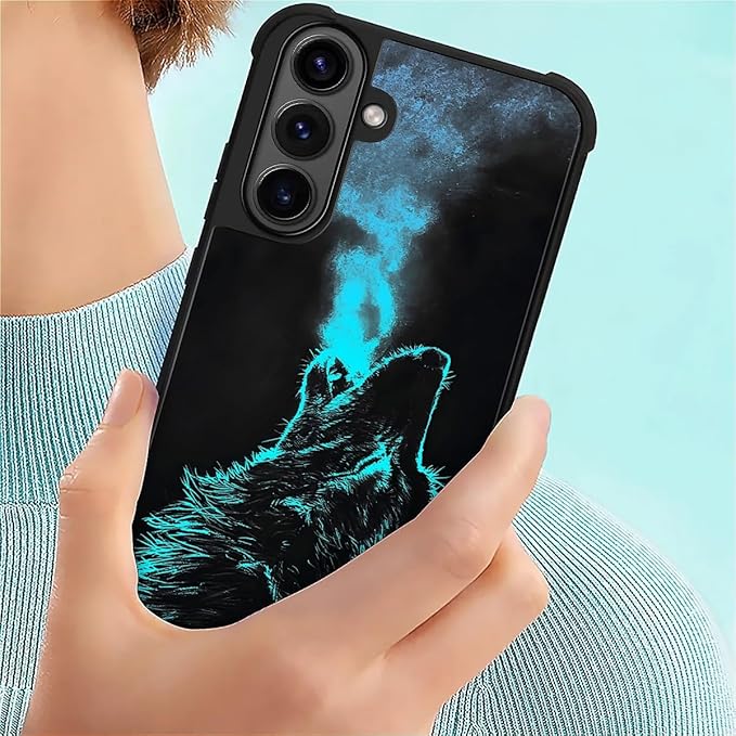 for Samsung Galaxy S26 Case,Graphic Design for Girl Boy Soft Silicone Hard Acrylic Shock Protection Designed for Samsung Galaxy S26 Blue Breathing Wolf Pattern