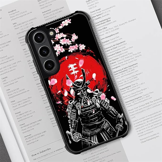 for Samsung Galaxy S23 Case, Sakura Japanese Samurai Pattern Graphic Design Girl Boy Soft Silicone Hard Acrylic Shock Protection for Samsung Galaxy S23