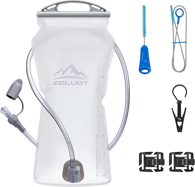 Zelvot 2L-3L Hydration Bladder Kit, 6 in 1 Water Bladder for Hiking Backpack, BPA Free Leakproof Water Storage Bladder with Cleaning Kit, Water Pouch Hydration Pack