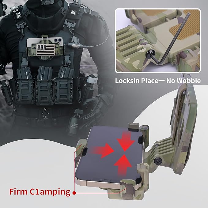Tactical Gear Plate Carrier Vest Accessories, MOLLE Phone Chest Mount Holder for 6.0"-7.7" Screens, Quick-Release and Adjustable Tactical Phone Holder for Police Vest