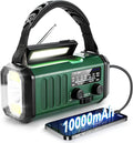 NOAA Emergency Weather Radio,Best Portable 10000mAh Battery/Hand Crank/Solar Powered AM/FM Wind Up Radios,Type-C Phone Charger,Flashlight,Reading Lamp,Compass,SOS Survival Alert,Power Outages Outdoor