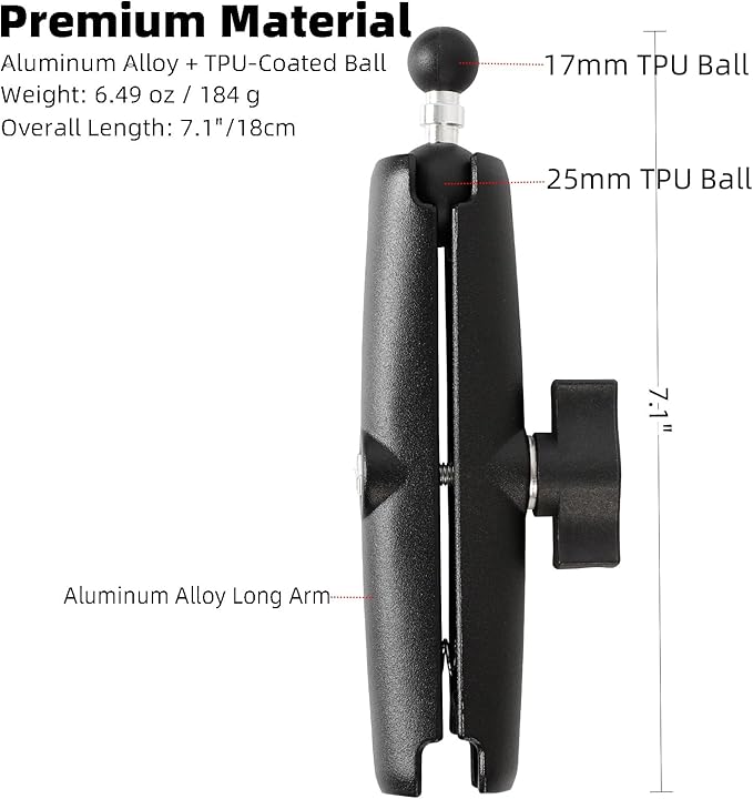 1" to 17mm (0.67") Ball Adapter with 5.9" Long Double Socket Arm, Compatible with RAM B Size Mounts, Fits Garmin GPS Mount and 17mm Swivel Ball Mounting Phone Holder