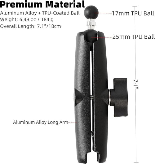 1" to 17mm (0.67") Ball Adapter with 5.9" Long Double Socket Arm, Compatible with RAM B Size Mounts, Fits Garmin GPS Mount and 17mm Swivel Ball Mounting Phone Holder