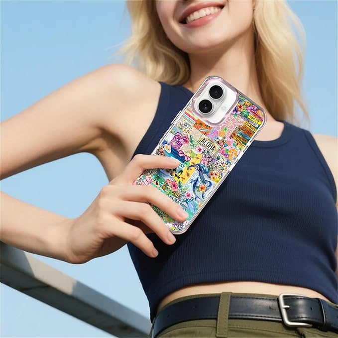 Case for iPhone 16 Plus,[Compatible with MagSafe],Hawaii Aloha Cover Coastal Beach Collage Phone Case Design，for Women Girls Magnetic Clear Cover - Slim, Sleek, & Shockproof Protection
