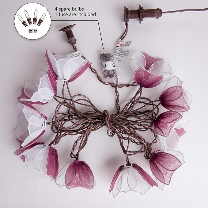 TWINKVILLA Decorative String Lights Plug in with 10 Bulbs, Flower Garland Fairy Lights Connectable Weatherproof Outdoor Indoor for Wedding Pergola Bedroom Porch Floral Home Decor (Purple White)