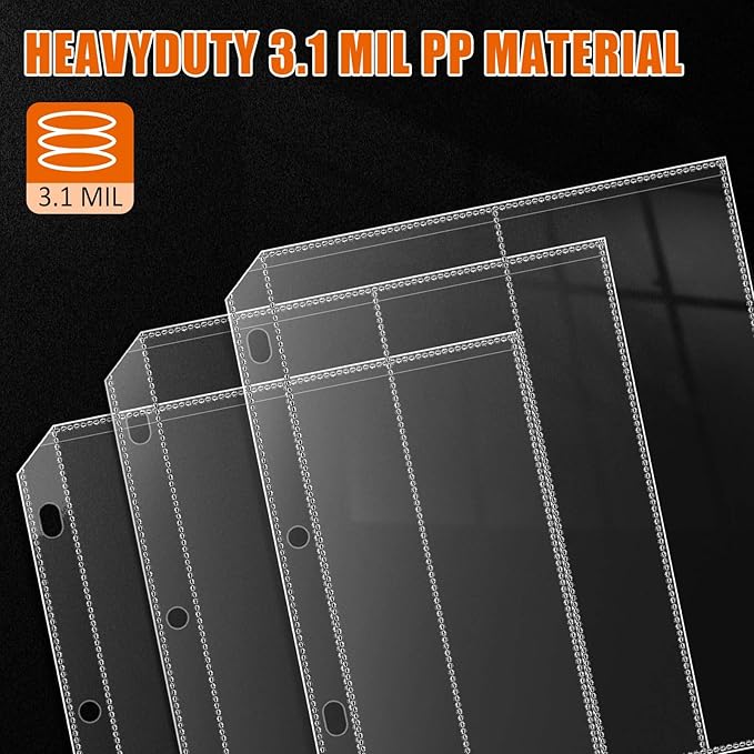 Folded Map Sleeves, Map Protector, Envelopes Page for 3-Ring Binders, Brochure Holder with 4.5" x 11" Pockets, 20PCS