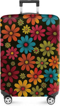 ANNA QUEEN Colorful Flower Luggage Cover, Retro Floral Suitcase Protector, Stretchable Washable Cover for 20-22 Inch Luggage
