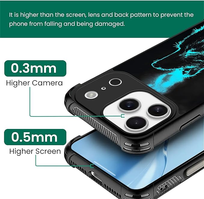 for iPhone 17 Pro Case,for MagSafe Graphic Design for Girl Boy Soft Silicone Hard Acrylic Shock Protection Designed for iPhone 17 Pro Blue Breathing Wolf Pattern
