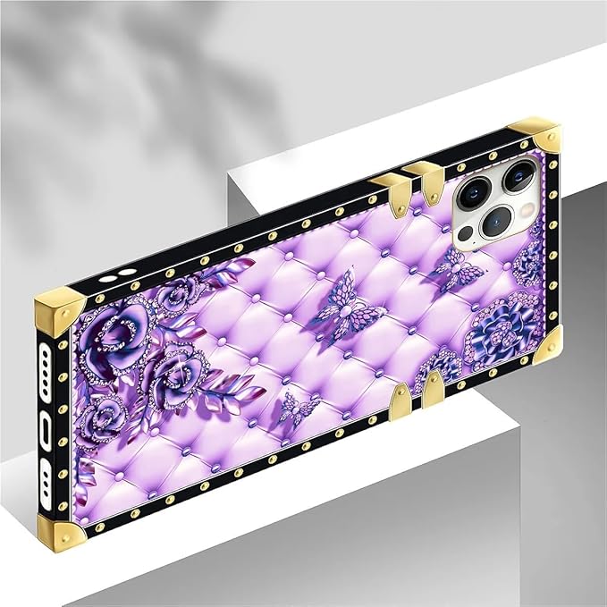 Compatible with iPhone 12 Pro Max Case, Purple Butterfly Flowers Leaf Luxury Golden Decoration for Girl Women Soft TPU Shockproof Protective Hard PC Back for iPhone 12 Pro Max