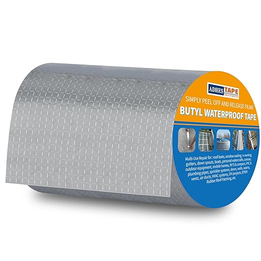 ADHES Butyl Tape Waterproof Tape, 8in x 16ft, Aluminum Foil Tape Butyl Sealant Tape for RV Repair, Window, Boat and Pipe Sealing, Glass & EDPM Rubber Roof Patching(Model:RA100-1,Glue Color:White)