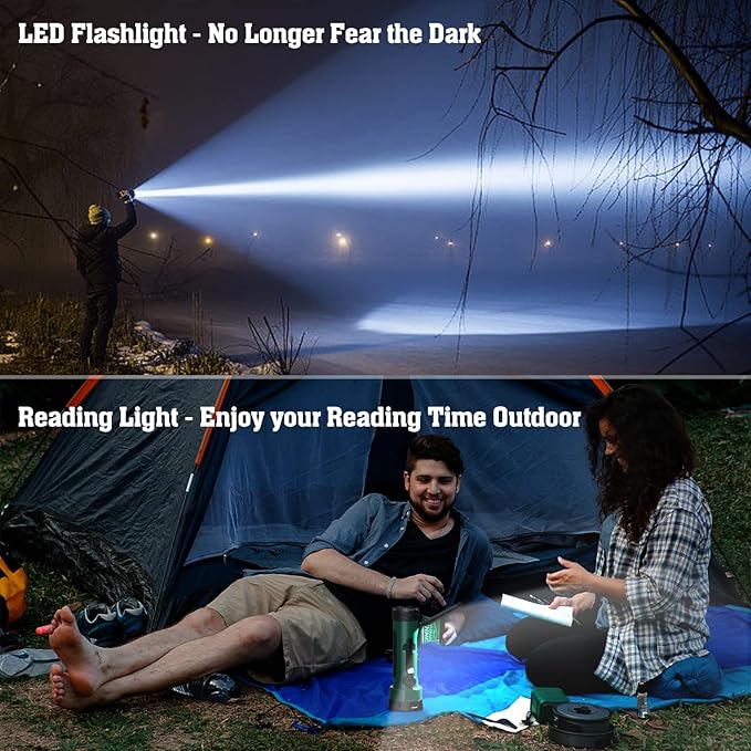 Emergency Radio with 5-Mode LED Flashlight, Solar Hand Crank NOAA Weather Radio, Portable AM FM Battery Operated Radio with Phone Charger, Reading Lamp & SOS Alarm for Home, Camping, Outdoor Survival