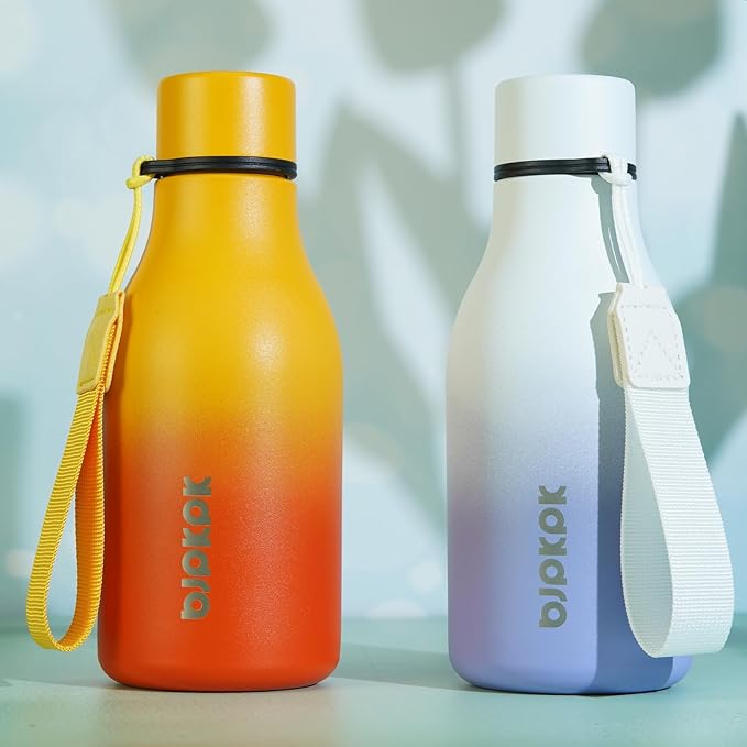 BJPKPK Insulated Water Bottles, 12oz Stainless Steel Metal Water Bottle with Strap, BPA Free Leak Proof Jugs, Mugs, Flasks, Reusable Thermal Flasks for Sports & Travel, Lilac Elegance