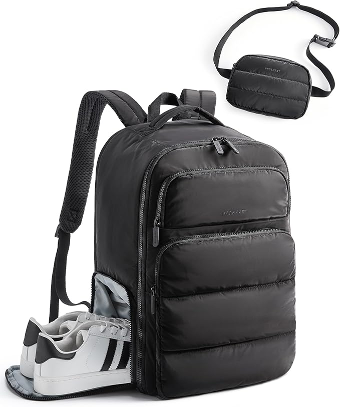 BAGSMART 35L Travel Backpack Women, 17.3 Inch Carry On Backpack Flight Approved, Personal Item Backpack Travel Bag, Water Resistant Casual Daypack, Black