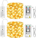 HXWEIYE Rechargeable Fairy Lights with Remote & DIY Timer, 2 Pack 33ft 100LED Battery Operated Twinkle String Lights, 8 Modes Decor Light for Bedroom Indoor Wedding Dorm Christmas Tree (Warm White)