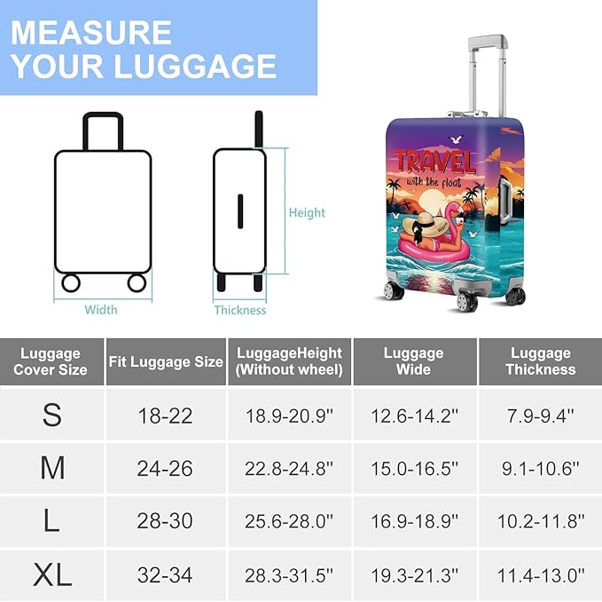 ANNA QUEEN Tropical Travel Flamingo Float Luggage Cover -Stretchable Airplane Suitcase Protector Sleeve,Universal Washable Fit for 32-34 Inch Checked Baggage,Water Resistant Durable Luggage Protector