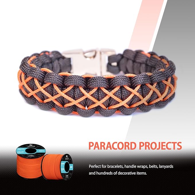 Abma Cord 2.4mm Paracord 275 100ft Nylon Rope 4 Strands Tactical Parachute Cord - Max. 275lbs - Orange