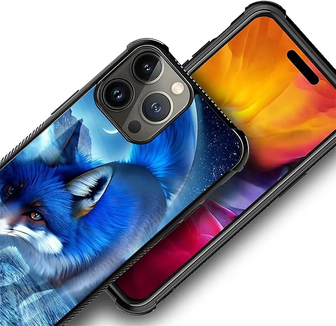 for iPhone 15 Pro Max Case, Snowy Mountain Fox Lake Pattern Graphic Design Girl Boy Soft Silicone Hard Acrylic Shock Protection for iPhone 15 Pro Max