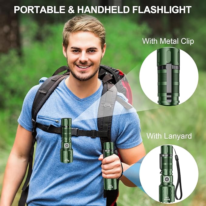 Banral Flashlights High Lumens Rechargeable, Super Bright Long Range Small Powerful Flashlight, 6 Modes LED Tactical Pocket Waterproof Flash Light for Home Emergency (1, Green)