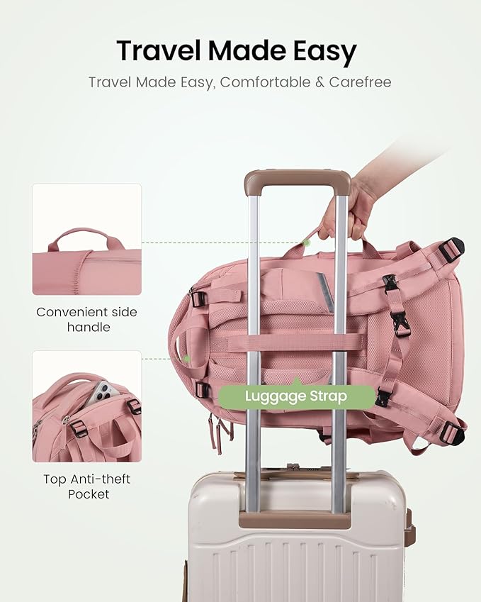 LOVEVOOK Everyday Laptop Backpack for Women Men With Giant Tumbler Holder,17 Inch Classic Travel Work College Teacher Carry on Backpack Purse,Waterproof Computer laptop Bag Hiking Backpack,Light Pink