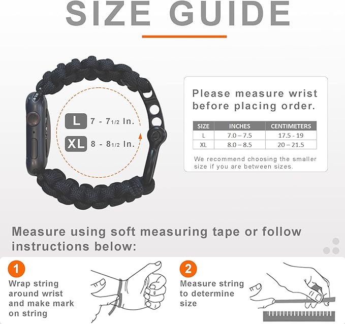 Savior Survival Gear Paracord Watch Band, Compatible with Apple Watch Band 49mm 46mm 45mm 44mm 42mm, iWatch Band Series Ultra 10 9 8 7 6 5 4 3 2 1 SE, Adjustable strap for men (Black Reflective,Large)